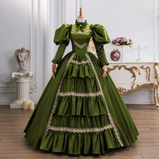 Green Rococo Ball Gown Puff Sleeve Lace Victorian Party Maxi Dress Custom Made