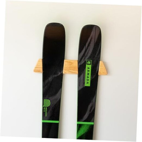 Minimalist Wood Ski Rack, Wall Mount Display Holder, Solid Wood Holds 50 lbs
