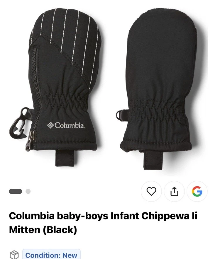 Columbia Infant Black Chippewa II Mitten w/ Side Zipper One Size Insulated NWT - Image 3 of 3