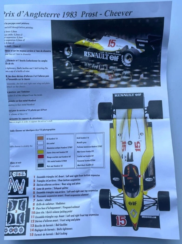 Provence Moulage Kit à Monter 1/43 F1 RENAULT RE 40 1er GP Angleterre 1983 PROST - Photo 2/4
