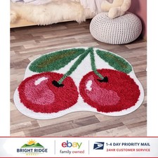 Large Cherry Cute Bath Mat, Non Slip Plush Rug for Bathroom Shower Use