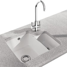 Carron Phoenix Carlow 150 Ceramic 1.5 Bowl Glacier Undermount Kitchen Sink