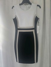 Calvin Klein sleeveless colorblock sheath dressblack and white with beigesize 4