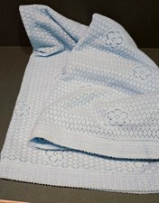 Vintage Blanket Baby Blue Knit Trim Soft 58" X 45" Acrylic READ
