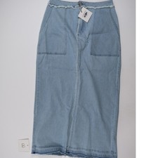 BLANK Denim Maxi Skirt Light Blue Fringe Solid L NWT