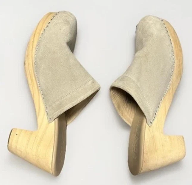 Zueco Free People Highland Park Mula Beige Gamuza Madera Grueso Retro Talla 9 Foto 3 de 4