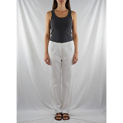 Max&Co Max Mara Damen Hose Weiß M Gerade Leinen Elegant Sommer Casual