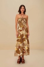 Farm Rio Sand Shell Mix Euroflax™ Premium Linen Maxi Dress Size M