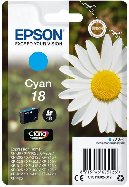 Original Epson Druckerpatrone T-18 Cyan Expression Home Claria Xp 212 215 225-image