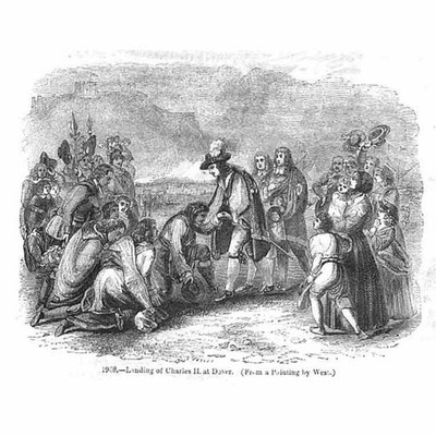 Charles II Landung in Dover - antiker Druck 1845