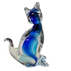 Vtg Classic Murano 5” Blown Art Glass Cat Figurine Blue Paper Weight Blue