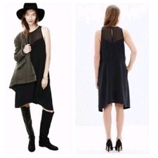 NWT MADEWELL 100% Silk Crepe Parkerview Trapeze Hem Midi Dress Black Medium NEW