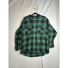 Field Stream Mens Green Black Buffalo Plaid Flannel Button Up Shirt Large L