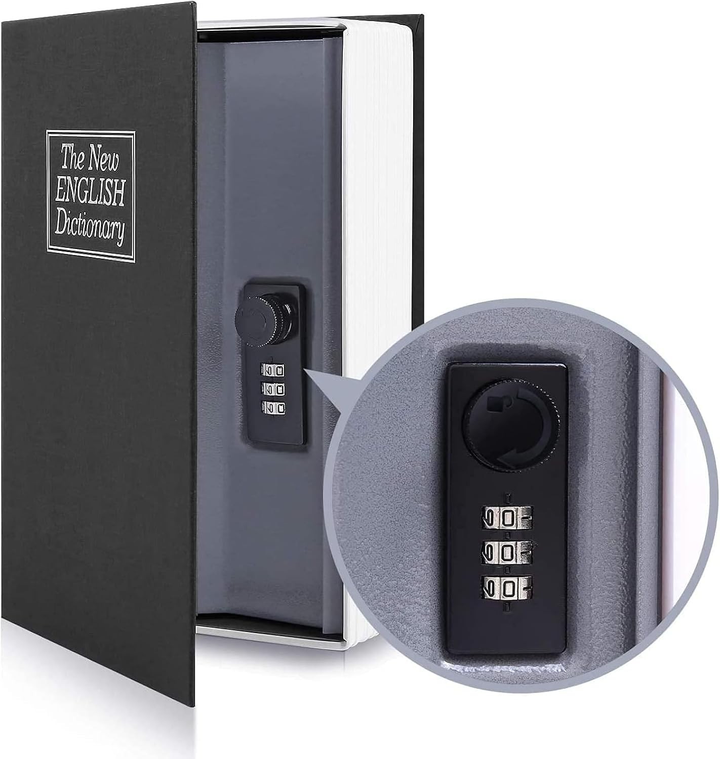 Book Safe with Combination Lock Dictionary Hidden Money Box Black - Image 4