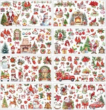 Christmas Rub on Transfers for Crafts - 8 Pcs Vintage Christmas Cardinal Rub on