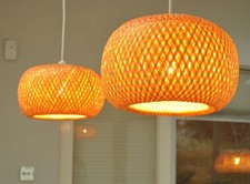 Handmade Rattan Lampshade, Pendant Ceiling Light Table Shade  Round Shape Brown
