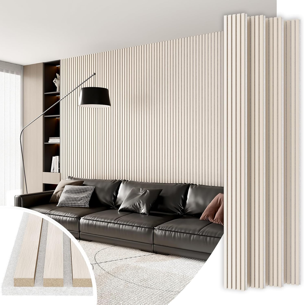 4 Pack Wood Slat Acoustic Panels, 94