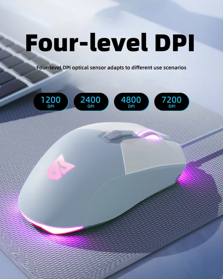 Wired Gaming Mouse 7 Button 7200 DPI USB Gamer Mice RGB Backlit PC Laptop Office - Image 3 of 4