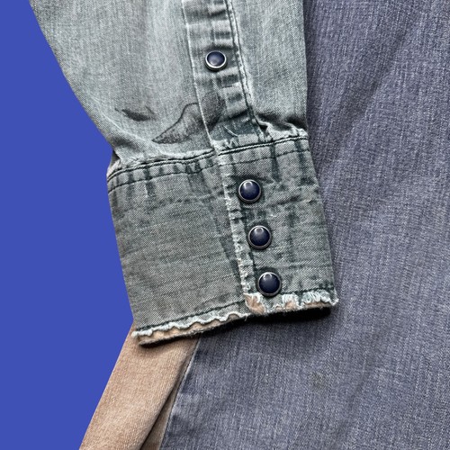 Camisa De Colección Wrangler X-Long Tails 16.5-36 Denim Western Pearl Snap EE. UU. Envejecida - Imagen 4 de 18