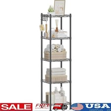 Adjustable 5 Tier Bathroom Storage Shelf Space Saving Metal Organizer Rack New