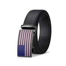 Men's Ratchet Belt with American Flag Buckle,Leather Adjustable Belt for Casu...