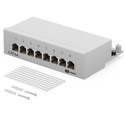 Cat 6a Patchfeld 8-Port Patchpanel RJ45 geschirmt Desktop Aufputz 10GB LAN Cat6A