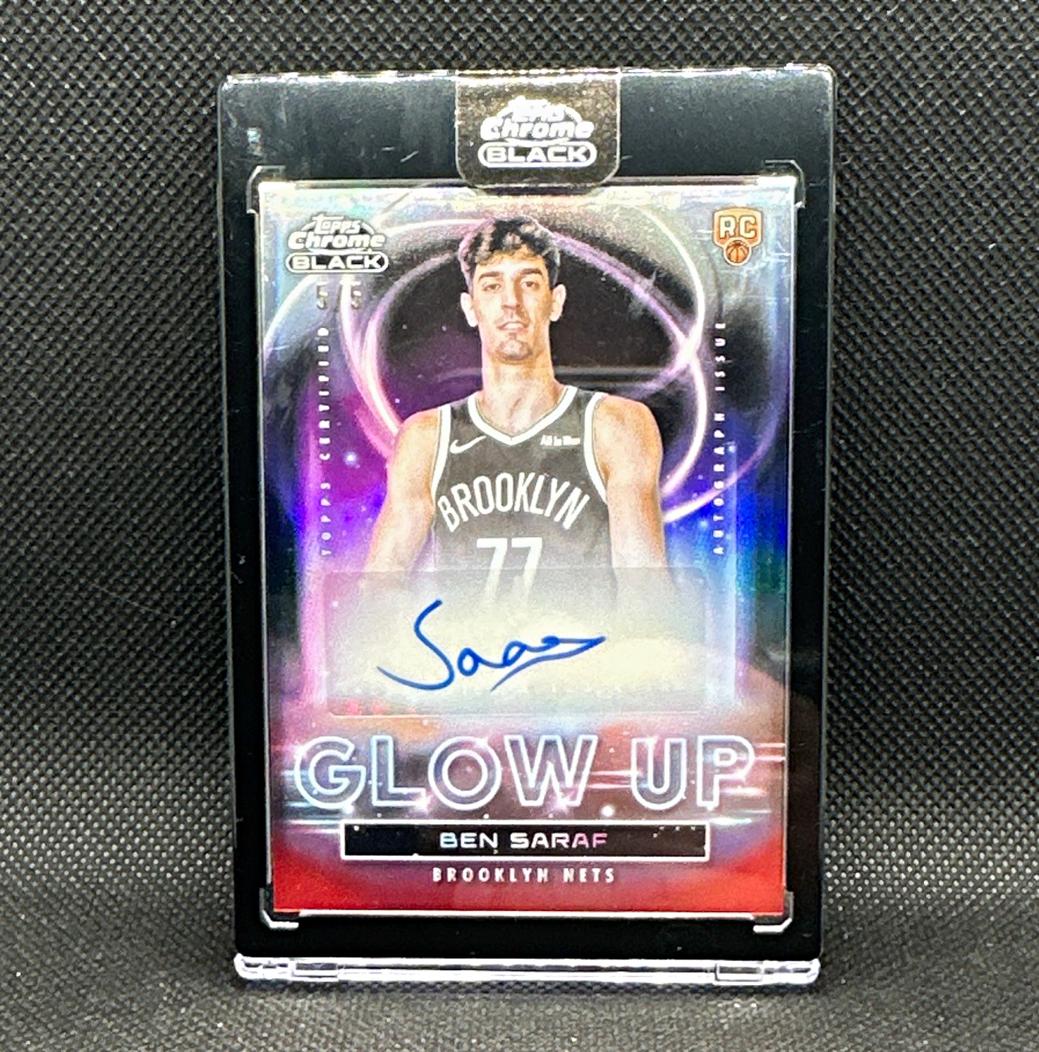 Topps 2025-26 Chrome Black Ben Saraf Glow Up Signatures 5/5 Bookend