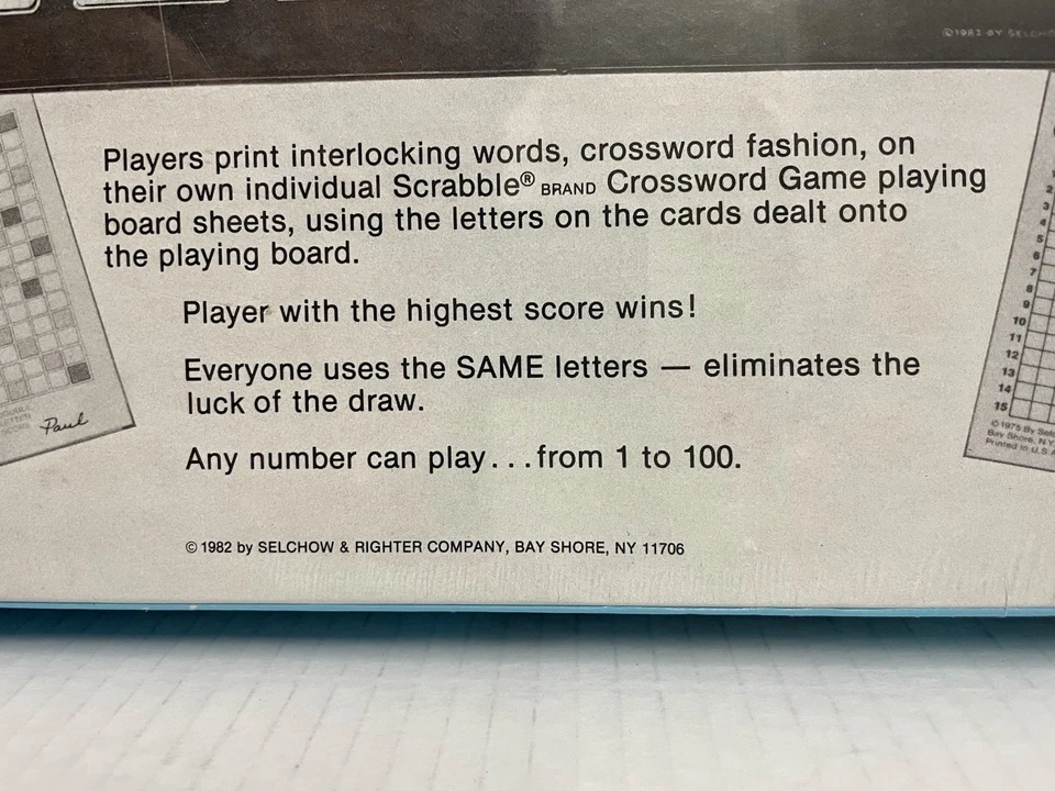 Scrabble Duplicate Crossword Game New Sealed Complete Selchow & Righter 1982 - Image 3 of 3