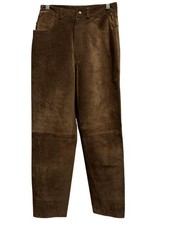 Vintage Bushwacker USA Womens Brown Suede Leather Pants Pockets Fully Lined Sz 6