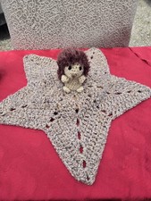Super Soft Cute Crocheted Hedgehog Lovey Brown  Cream handmade security snuggle