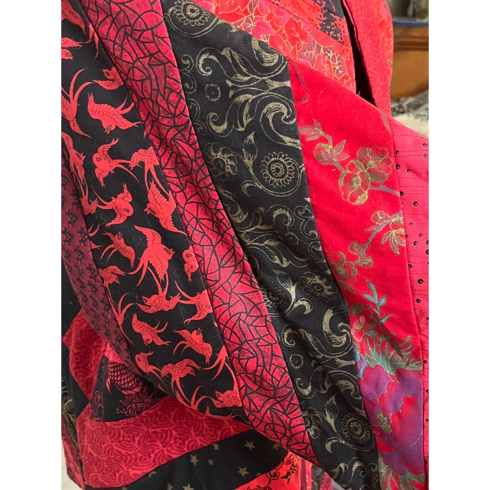 Patchwork Kimono Jacket Red Black Handmade Artsy … - image 5