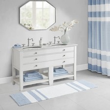 Madison Park Spa Cotton Reversible Bath Rug - 24" x 72" - Blue - New w/o Tags