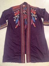 Johnny Was Purple Embroidered Cotton Kimono Medium Festival Boho Summer Bohemian