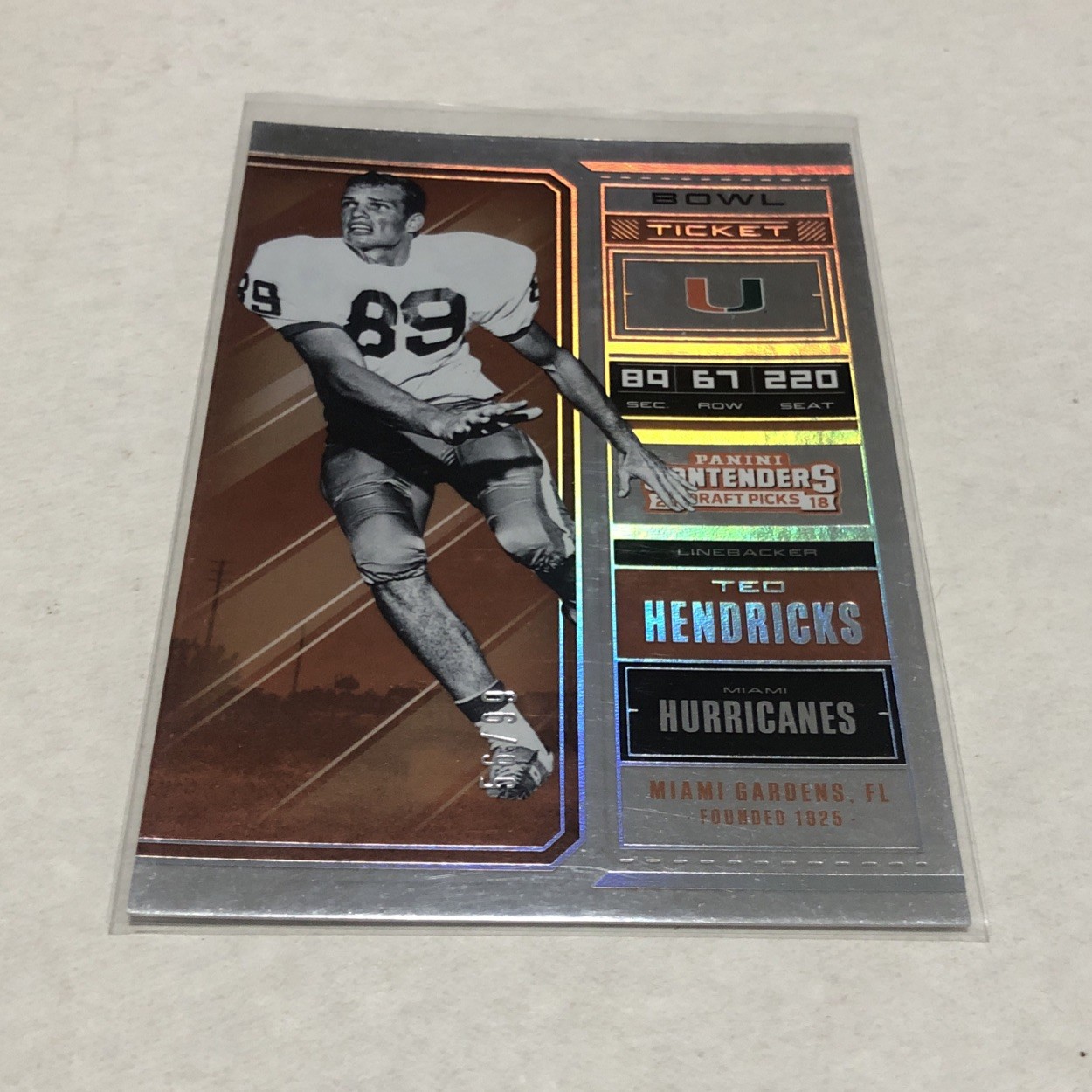 2018 Panini Contenders Draft Picks - Bowl Ticket Ted Hendricks #90 /99