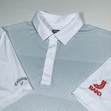 Callaway Opti Dri Performance Polo Shirt Mens Large White Geometric Stretch Golf