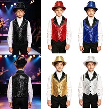 Boys Sets Modern Outfits Theme Party Dancewear Stage Ballroom Sparkly Sequins