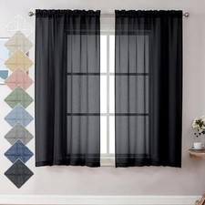 Faux Black Sheer Curtains 54 Inch Length 30"W x 54"L Pack of 2 Black-texture