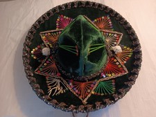 Vintage Authentic Velvet Green Mexican Sombrero Mariachi Selene Calidad XXXXX