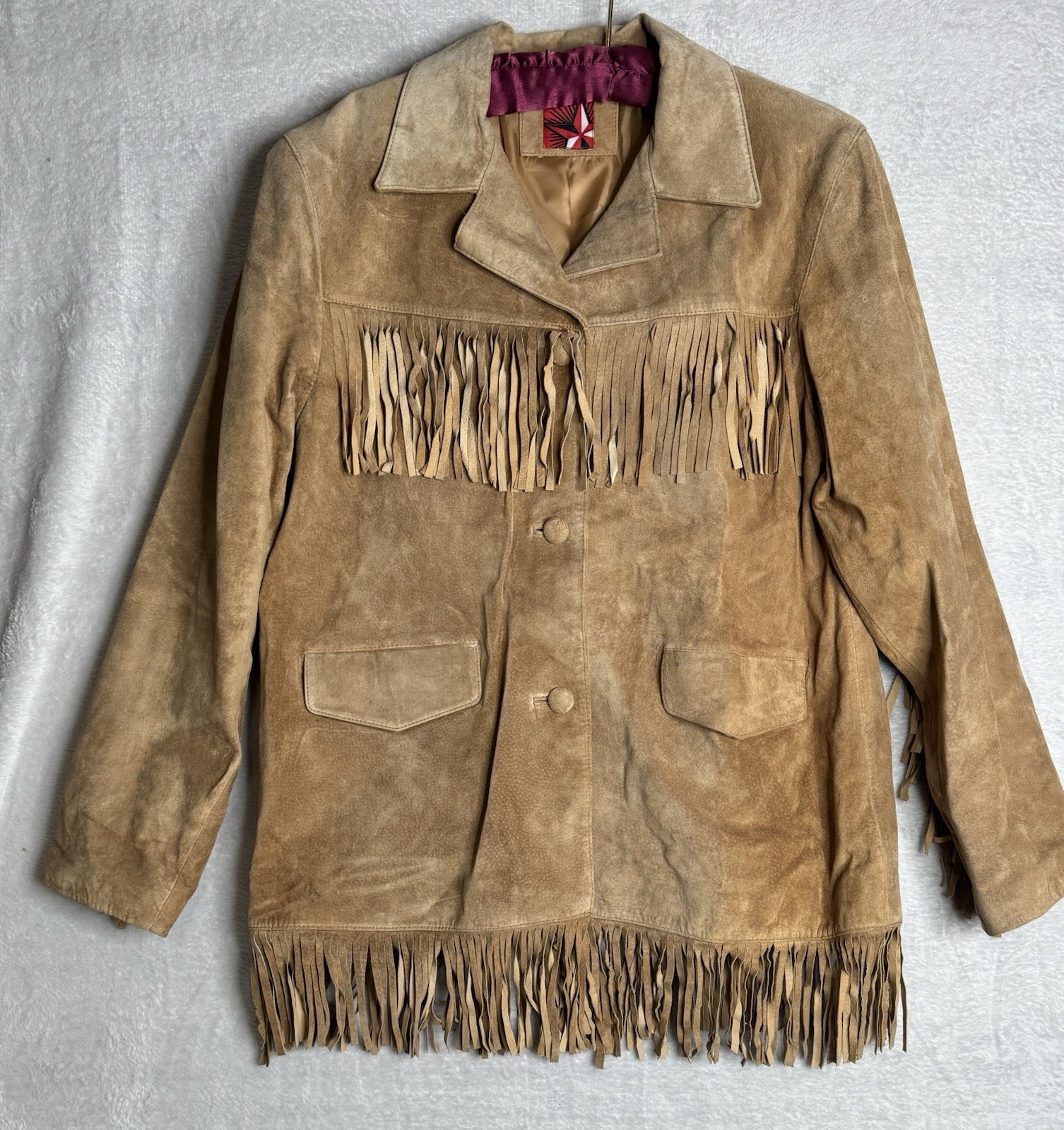 Vintage Marlboro Suede Tan Fringe Jacket Women’s Large Western Boho