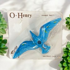 VTG Ceramic Macrame Bead Bird Shiny Glaze 5  Wide Seagull O Henry Boho Craft NOS