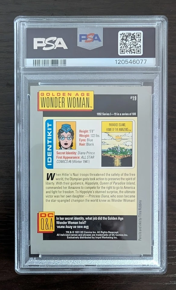1992 DC Cosmic Cards Wonder Woman #19 PSA 9 - Image 2 of 2