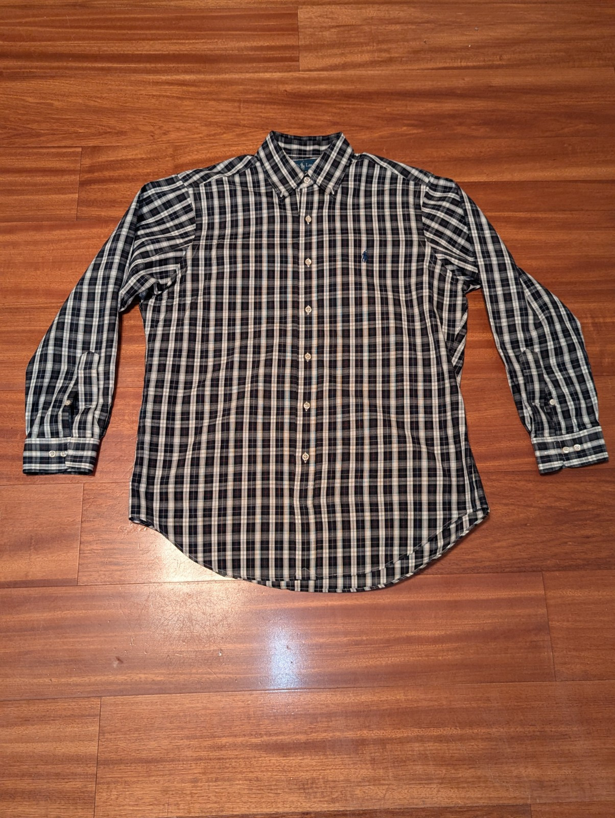 Polo Ralph Lauren camicia uomo 15 5 32 33 quadri scuri manica lunga bottoni pony