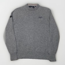 Superdry Sweater Mens Medium Crew Neck Pullover Knit Wool Blend Gray