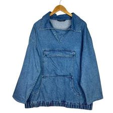 Vintage 90s J. Peterman Blue Denim Anorak Pullover Jacket Workwear Utility XL