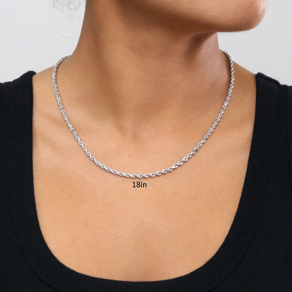 10K White Gold 1.5mm-7mm Diamond Cut Rope Chain Necklace Mens Womens 16"-30" Foto 3 de 4