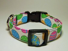 Wet Nose Designs Small Colorful Easter Eggs on White Dog Collar Spring Pink Blue
