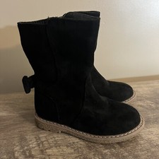 Cat  Jack Faux Suede Black Boots Toddler Size 8 Bow Detail zipper closure