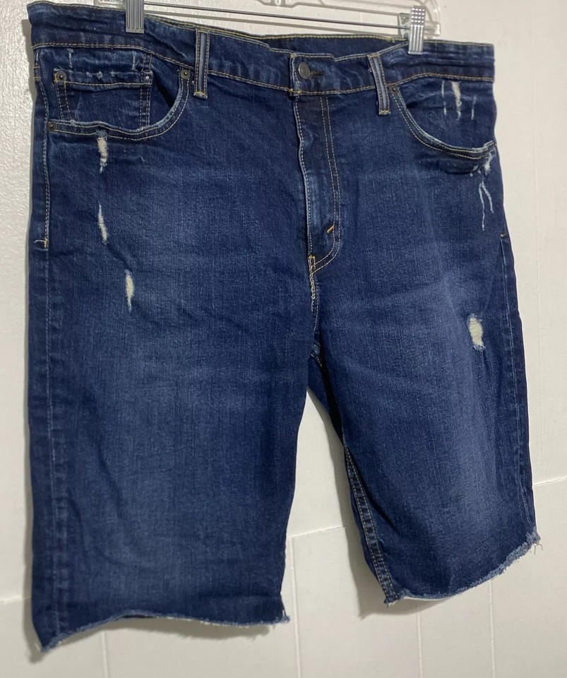 Levis 511 Shorts Men Size 38 Blue Cut Off Raw Hem Jeans Denim Bermuda