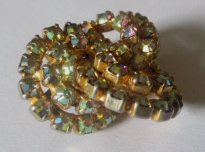 Broche Vintage Or Et Cristaux Avec Diamant Bleu Boréalis - Bijou Ancien Modèle 2039