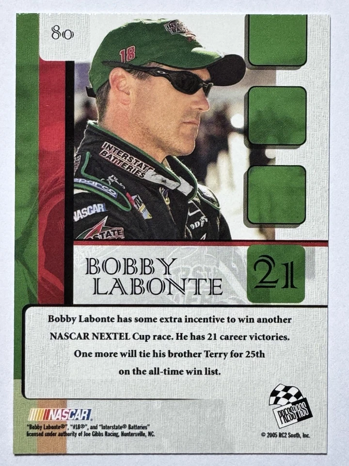 HOF'er BOBBY LABONTE 2005 Press Pass VIP BY THE NUMBERS NASCAR Racing Card #80 - Image 2 of 2